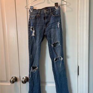 Aeropostale Ripped Straight Leg Blue Jeans